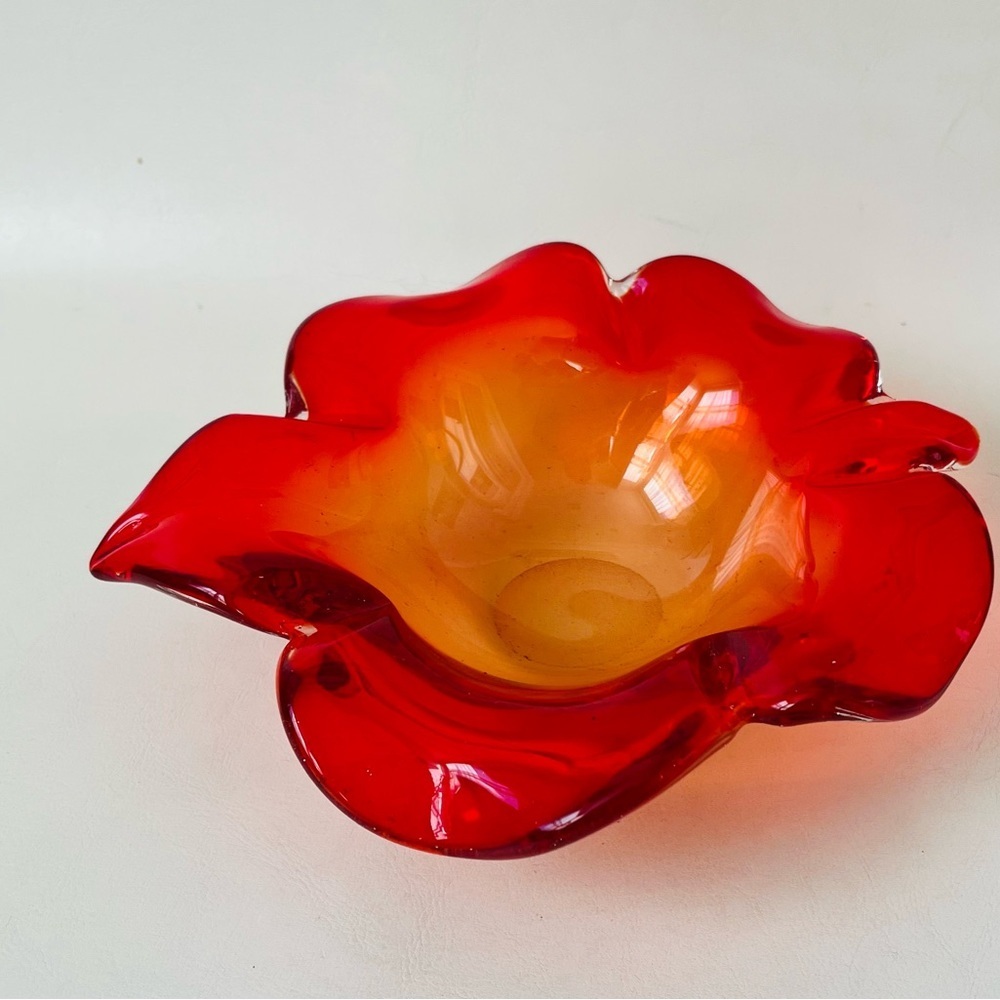 Mid century accent orange crackle art Glass bowl